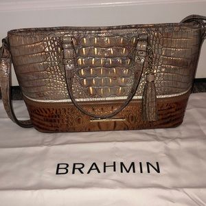 Brahmin Small Satchel Crossbody Tan Gold Accents